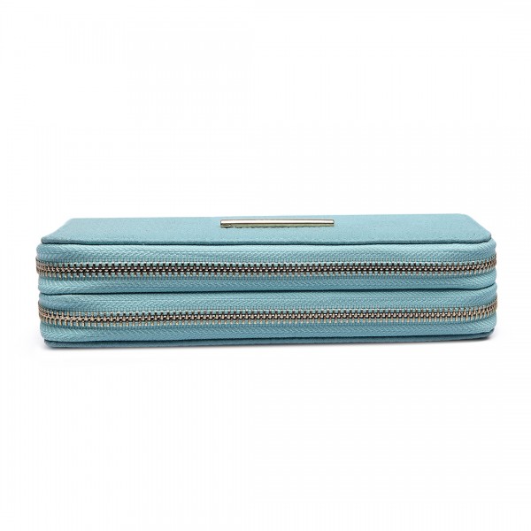 LP6683 - Miss Lulu Women Leather Look Double Zipped Long Purse Light Blue
